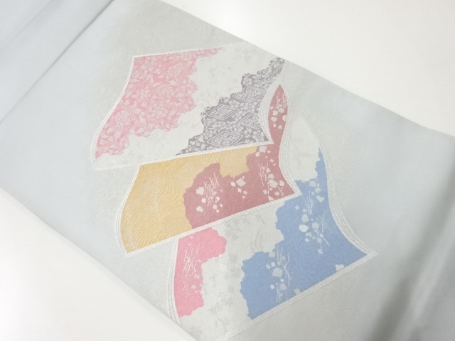 JAPANESE KIMONO / ANITQUE FUKURO OBI / SILK / WOVEN SHIKISHI & FLORAL ARABESQUE